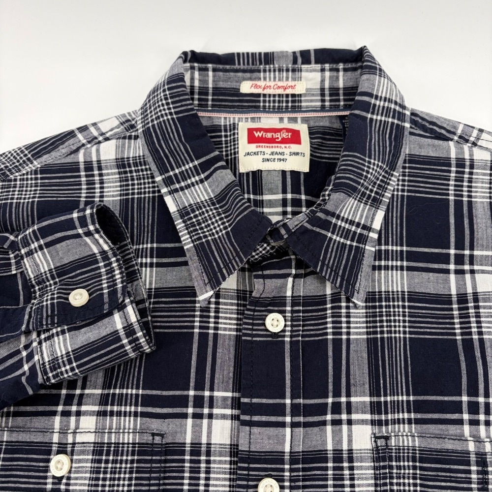 Wrangler Flex for Comfort Men's Plaid Black Plaid Button Long Sleeve Shirt XL‎